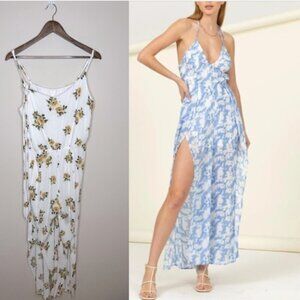 Charming Charlie Woven V-Neck Jumpsuit Wide Split Leg Yellow Floral XL